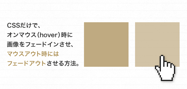 CSSだけで、オンマウス(hover)時に画像をフェードインさせ、マウスアウト時にはフェードアウトさせる方法。