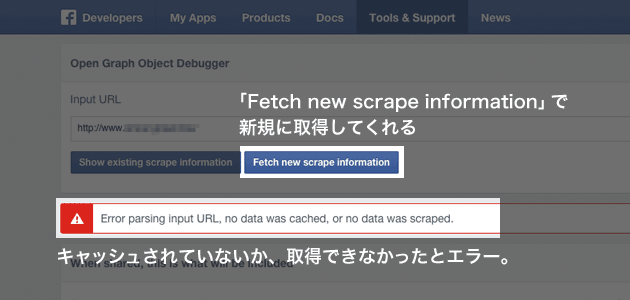 「Fetch new scrape information」で新規に取得してくれる