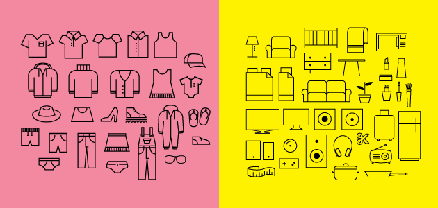 商用利用可 シンプルなラインの衣服や家具 家電アイコン 60 Line Icons Design Edge